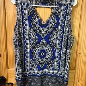 INC International Concepts Blue and White Cut Out Blouse